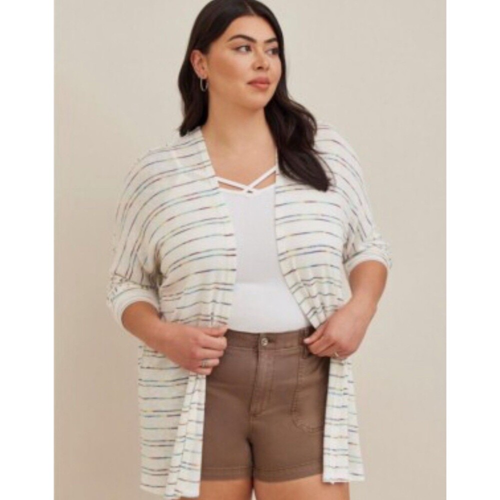 Torrid Cardigan Dolman Sleeve White Rainbow Stripe Lightweight 4X 26W